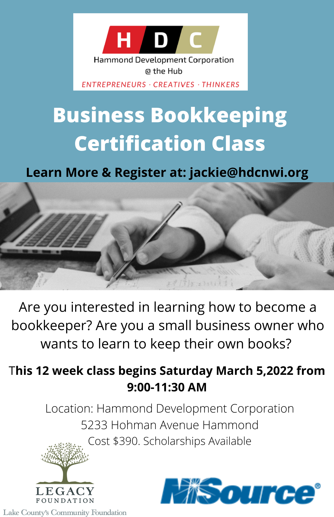 Business Bookkeeping Certification Class Flyer